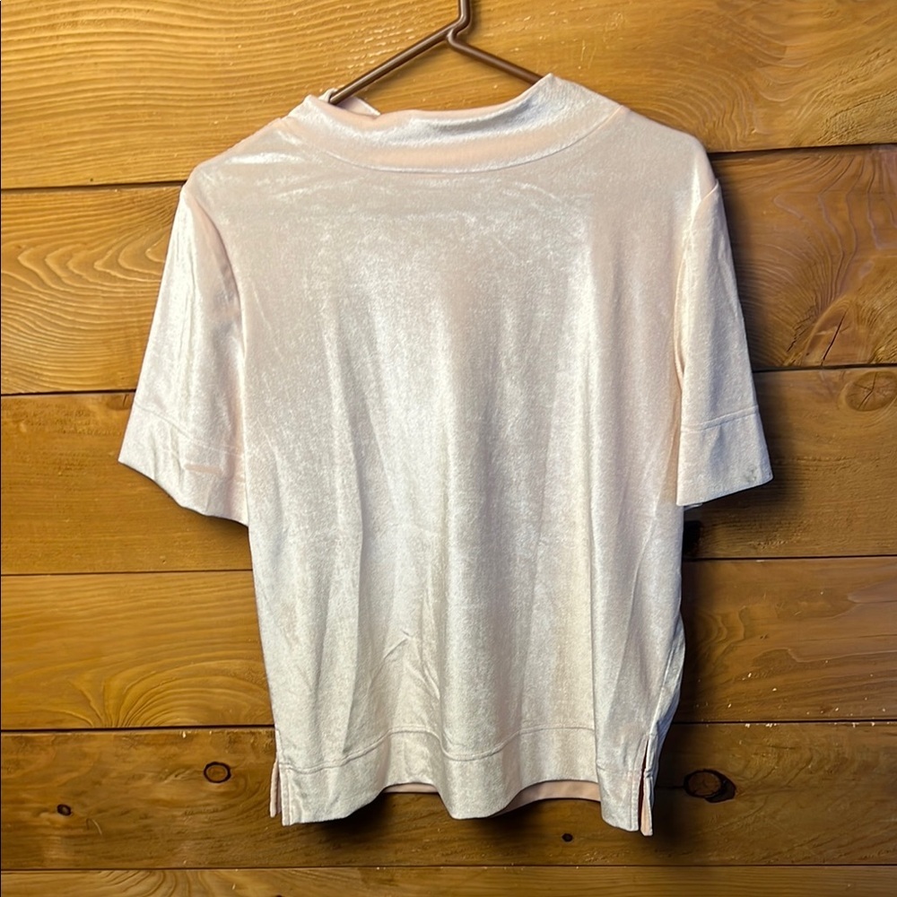 Anthropologie Women’s Cream Velvet Short‎ Sleeve Top Pink/Rose Lg Short Sleeve
